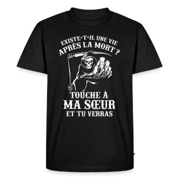 T-shirt Frère et Soeur - Touche à ma Sœur - T-shirt Premium bio Homme - noir - Devant - Nico (187cm)