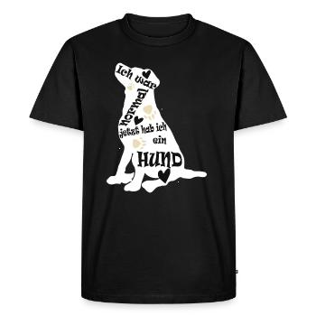 ich war normal jetzt hab ich ein Hund - Männer Premium Bio T-Shirt - Schwarz - Vorne - Nico (187cm)