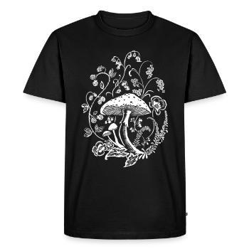 Champignon avec des vrilles de fleurs - T-shirt Premium bio Homme - noir - Devant - Nico (187cm)