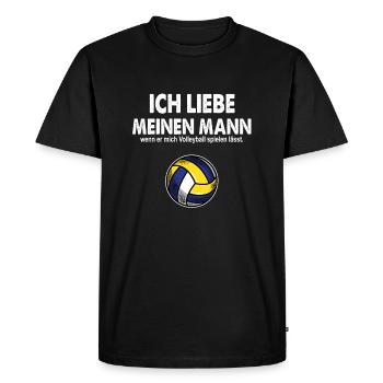 J'aime mon mari quand il me donne du volleyball ... - T-shirt Premium bio Homme - noir - Devant - Nico (187cm)