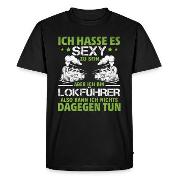 Sexy train driver saying funny train sayings train - Men's Premium Organic T-Shirt - black - Front - Nico (187cm)