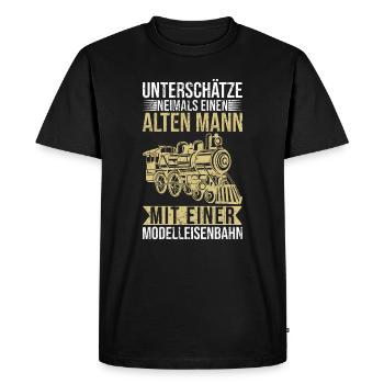Unterschätze niemals einen alten Mann Eisenbahn - Männer Premium Bio T-Shirt - Schwarz - Vorne - Nico (187cm)