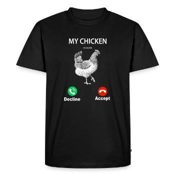 Mon poulet appelle mon poulet appelle un producteur de poulet - T-shirt Premium bio Homme - noir - Devant - Nico (187cm)