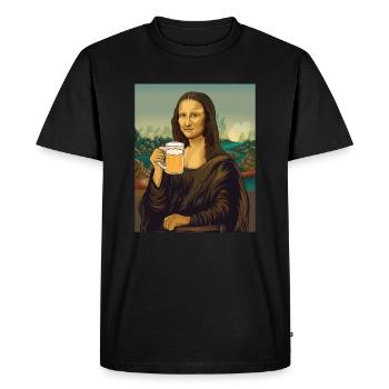 Mona Lisa with beer mug Leonardo Da Vinci alcohol - Men's Premium Organic T-Shirt - black - Front - Nico (187cm)