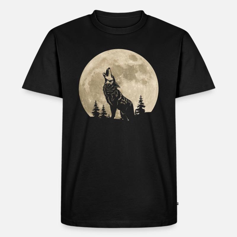 Wolf Mond Wald - Männer Premium Bio T-Shirt - Schwarz