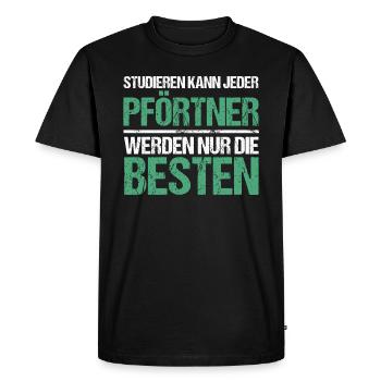 Anyone can study - Pförtner Edition - Men's Premium Organic T-Shirt - black - Front - Nico (187cm)