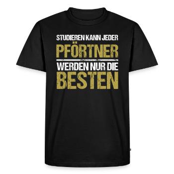 Anyone can study - Pförtner Edition - Men's Premium Organic T-Shirt - black - Front - Nico (187cm)
