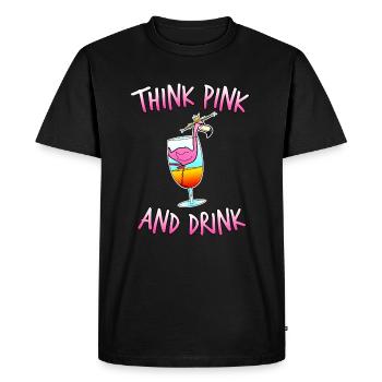 Think Pink & Drink Flamingo Cocktail Party alcool - T-shirt Premium bio Homme - noir - Devant - Nico (187cm)