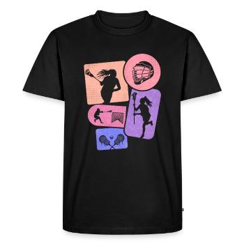 Joueur de crosse Raquette BallGirl Lacrosse - T-shirt Premium bio Homme - noir - Devant - Nico (187cm)
