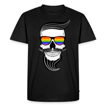 LGBT Skull Gay Pride Barbe Comin Out CSD - T-shirt Premium bio Homme - noir - Devant - Nico (187cm)