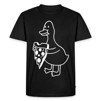 Croquis de canard avec pizza - Dessin animé drôle d’animal - T-shirt Premium bio Homme - noir - Devant - Nico (187cm)