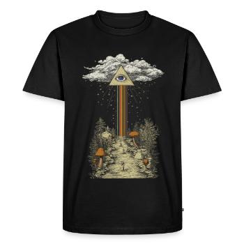 Rayon arc-en-ciel mystique dans la forêt de champignons - T-shirt Premium bio Homme - noir - Devant - Nico (187cm)