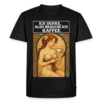 Pin-up avec un café dans le style Art nouveau - T-shirt Premium bio Homme - noir - Devant - Nico (187cm)
