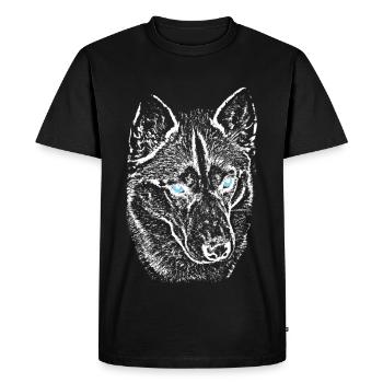 Vue du loup dans la lumière nocturne avec un husky aux yeux bleus - T-shirt Premium bio Homme - noir - Devant - Nico (187cm)