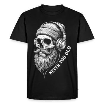 Never Too Old – Music Skull with Beard Headphones - Men's Premium Organic T-Shirt - black - Front - Nico (187cm)