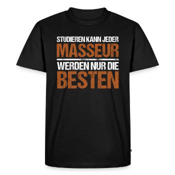 Tout le monde peut étudier - Masseur Edition - T-shirt Premium bio Homme - noir - Devant - Nico (187cm)