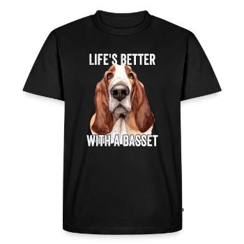 Basset Hound Lifes Better With A Basset - Men's Premium Organic T-Shirt - black - Front - Nico (187cm)