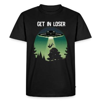 UFO Flying Saucer Alien Abduction Of Human - Men's Premium Organic T-Shirt - black - Front - Nico (187cm)