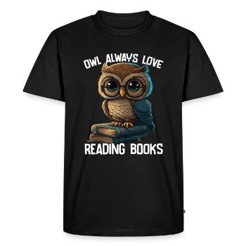 Hibou aime toujours lire des livres - T-shirt Premium bio Homme - noir - Devant - Nico (187cm)