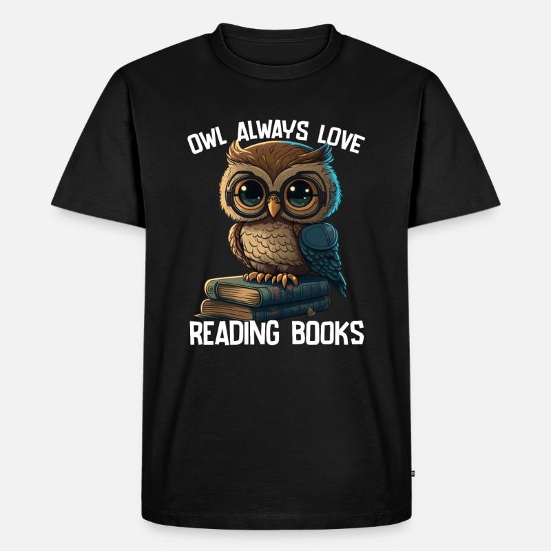 Eule liest immer gerne Bücher - Männer Premium Bio T-Shirt - Schwarz