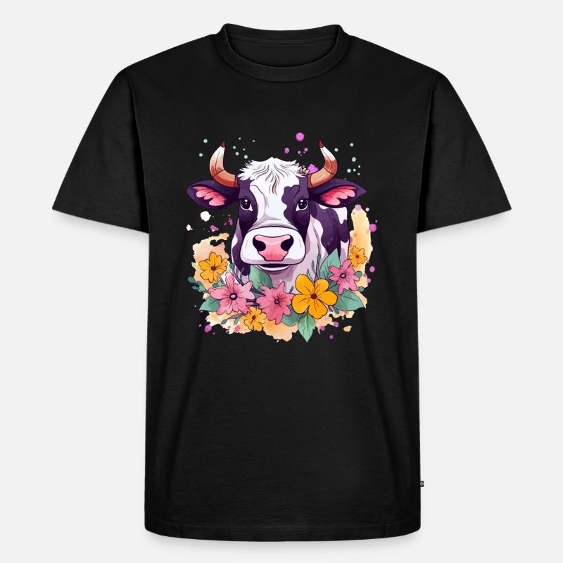 Kuh und Blumen - Männer Premium Bio T-Shirt - Schwarz