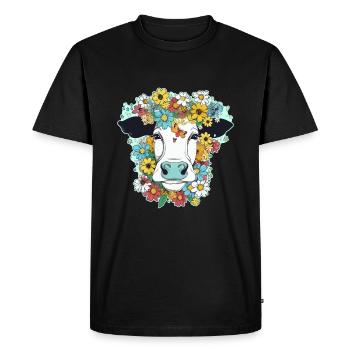 Vache et fleurs - T-shirt Premium bio Homme - noir - Devant - Nico (187cm)
