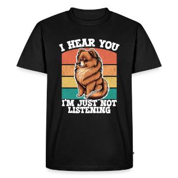 Chien de Poméranie Je t’entends Je n’écoute pas - T-shirt Premium bio Homme - noir - Devant - Nico (187cm)