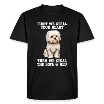 Le chien maltais d’abord nous volons votre cœur - T-shirt Premium bio Homme - noir - Devant - Nico (187cm)