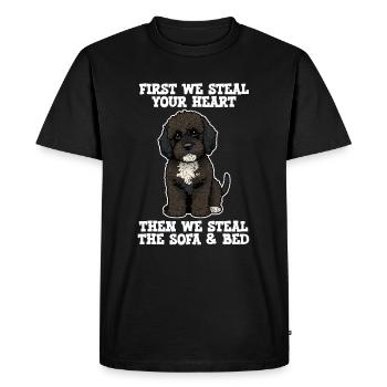 Chien d’eau portugais d’abord nous volons votre cœur - T-shirt Premium bio Homme - noir - Devant - Nico (187cm)