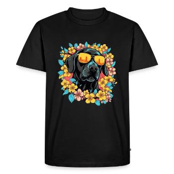 Chien Labrador Noir Et Fleurs Colorées - T-shirt Premium bio Homme - noir - Devant - Nico (187cm)