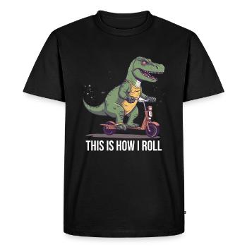 Scootering T Rex C’est comme ça que je roule - T-shirt Premium bio Homme - noir - Devant - Nico (187cm)