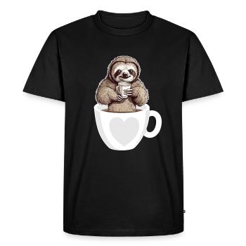Coffee Cute Sloth In A Coffee Cup Drinking Coffee - Men's Premium Organic T-Shirt - black - Front - Nico (187cm)
