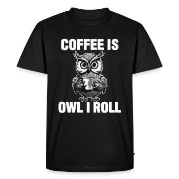 Le café est un hibou que je roule - T-shirt Premium bio Homme - noir - Devant - Nico (187cm)