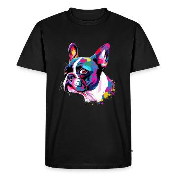 Boston Terrier coloré - T-shirt Premium bio Homme - noir - Devant - Nico (187cm)