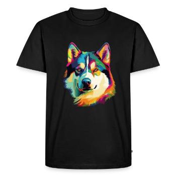 Husky Chien coloré - T-shirt Premium bio Homme - noir - Devant - Nico (187cm)