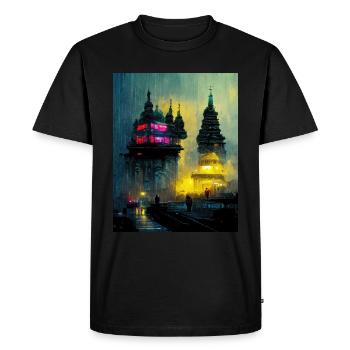Neon Buddha Cyber City sous la pluie - T-shirt Premium bio Homme - noir - Devant - Nico (187cm)