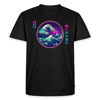 Welle vor Kanagawa Synthwave Vaporwave Aesthetic - Männer Premium Bio T-Shirt - Schwarz - Vorne - Nico (187cm)