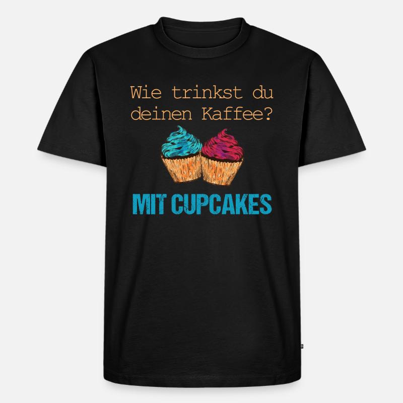 Kaffee nur mit Cupcakes - Männer Premium Bio T-Shirt - Schwarz