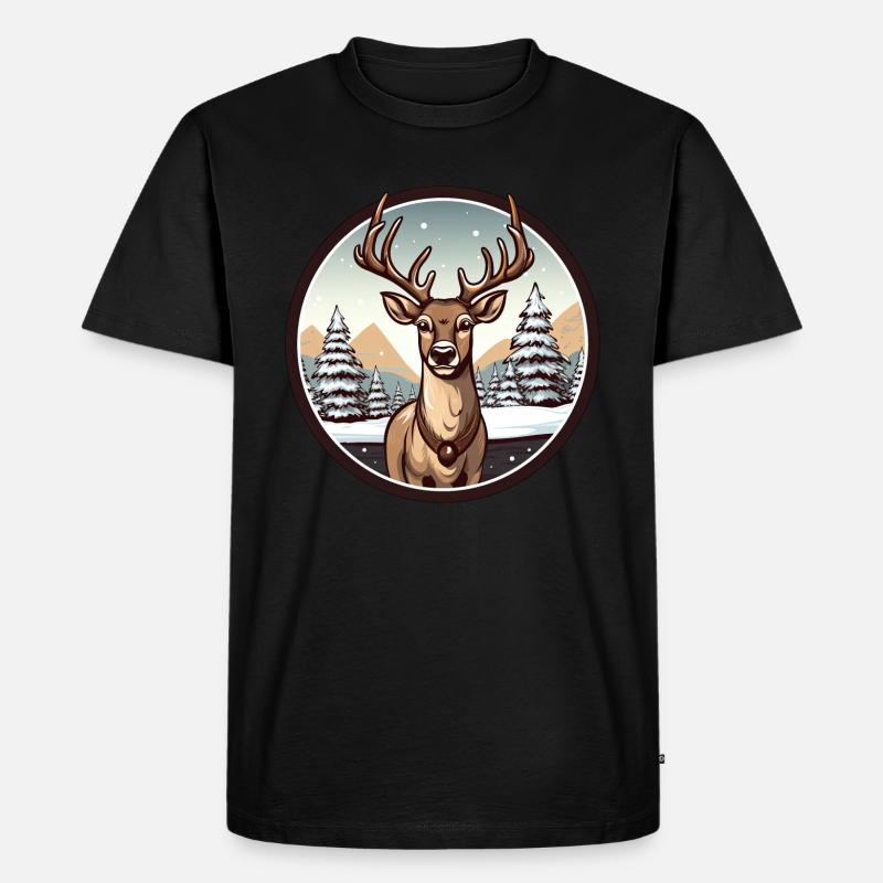 Hirsch im Winter - Männer Premium Bio T-Shirt - Schwarz
