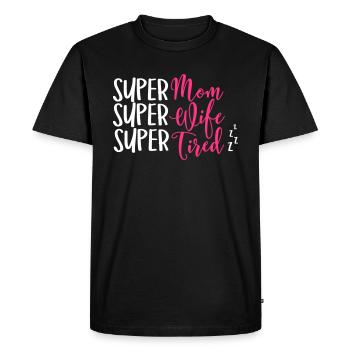 super maman super femme super fatigué - T-shirt Premium bio Homme - noir - Devant - Nico (187cm)