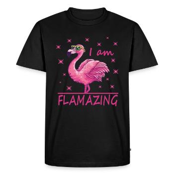 Funny flamingo, I'm Flamazing - Men's Premium Organic T-Shirt - black - Front - Nico (187cm)