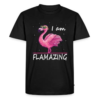 Funny flamingo, I'm Flamazing - Men's Premium Organic T-Shirt - black - Front - Nico (187cm)