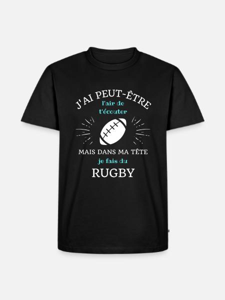 t shirt humour rugbyman dans ma tete rugby homme - T-shirt Premium bio Homme - noir