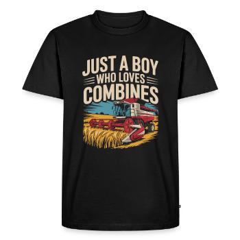 Juste un garçon qui aime les moissonneuses-batteuses - T-shirt Premium bio Homme - noir - Devant - Nico (187cm)