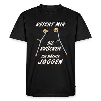 REICHT MIR DIE KRÜCKEN ICH MÖCHTE JOGGEN - Männer Premium Bio T-Shirt - Schwarz - Vorne - Nico (187cm)