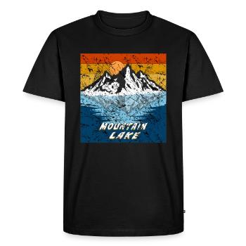 BERG SEE MOUNTAIN LAKE GRUNGE - Men's Premium Organic T-Shirt - black - Front - Nico (187cm)
