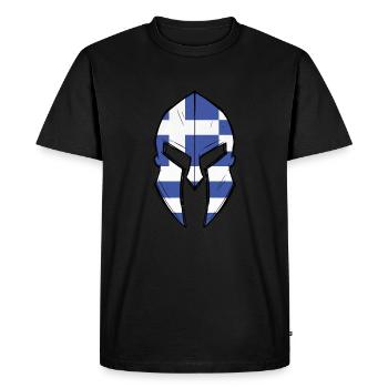 greece flag in Spartan warrior Helmet - Men's Premium Organic T-Shirt - black - Front - Nico (187cm)