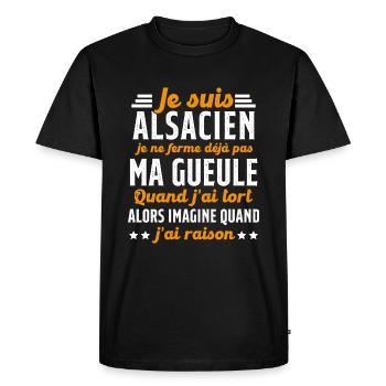 Alsacien je ferme pas ma gueule humour alsace - T-shirt Premium bio Homme - noir - Devant - Nico (187cm)
