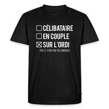 Célibataire En Couple Sur L'ordi Geek Humour - T-shirt Premium bio Homme - noir - Devant - Nico (187cm)