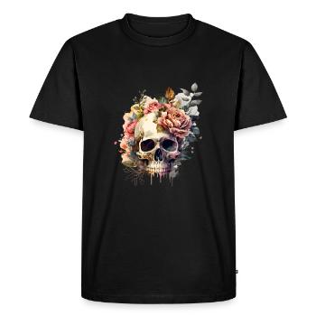 Crâne et os croisés avec roses - Skull Dia De Los Muertos - T-shirt Premium bio Homme - noir - Devant - Nico (187cm)